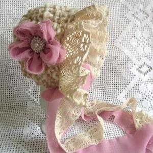 Baby Girl 0-6 Victorian Style Hat Bonnet Pink..