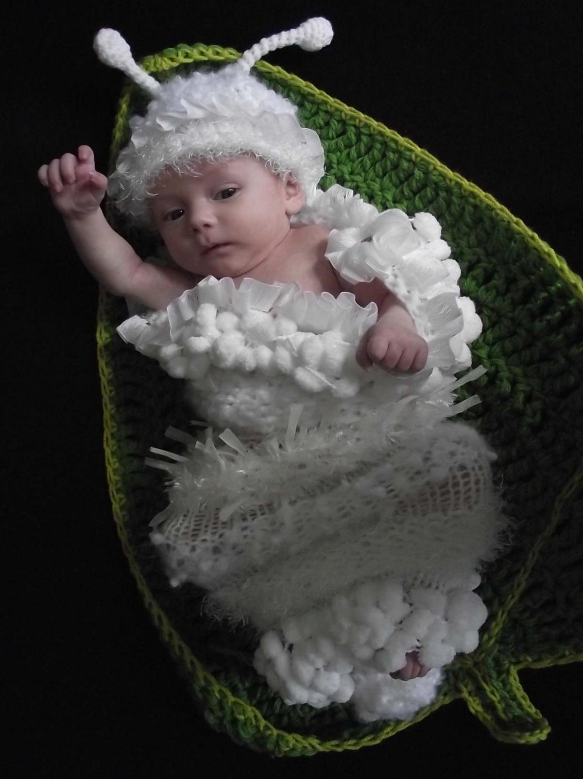 Genuine Original Design Newborn To 3 Months Baby Caterpillar Cocon And Hat Set White Photography Porps