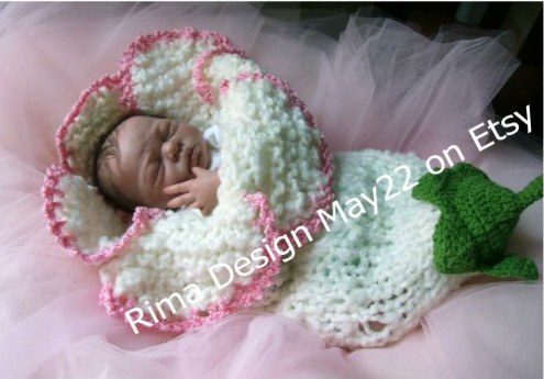 Original Design Style Newborn Baby Bell Flower Cocoon White Pink Photography Props Handmade In Canada Available For Twins