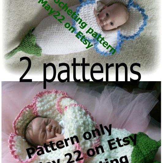 2 Two FLOWER cocoon PDF PATTERNS KNITTING and CROCHETING Original Rima Design Lily Amaryllis Bell baby Permission to sell finished product